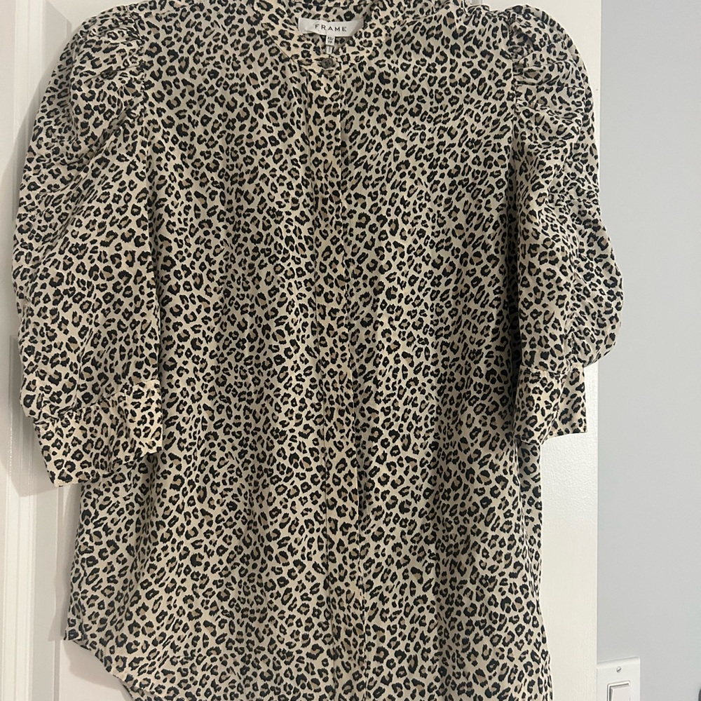 Frame Denim Black Boxy Blouse with Mandarin Collar